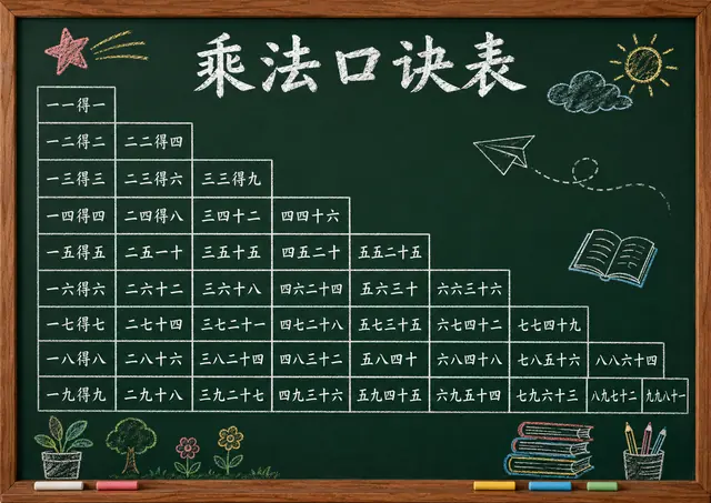 手绘黑板报乘法口诀表完整图片
