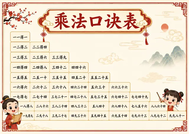 国风乘法口诀表完整图片
