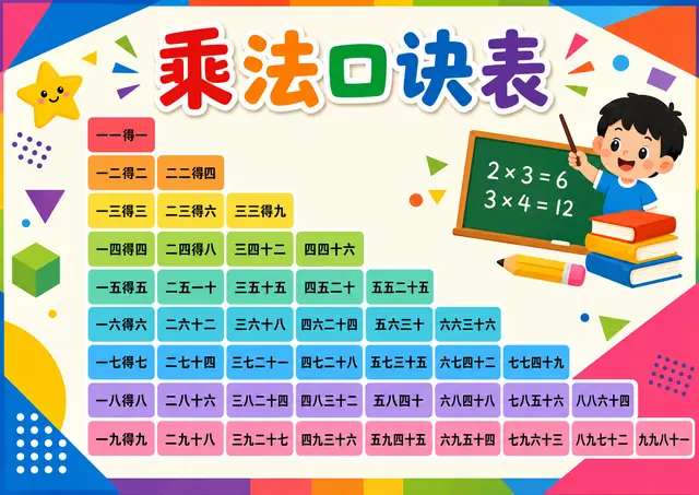 课堂几何图形乘法口诀表图片