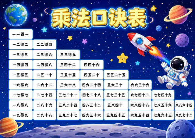 星空火箭乘法口诀表A4图片