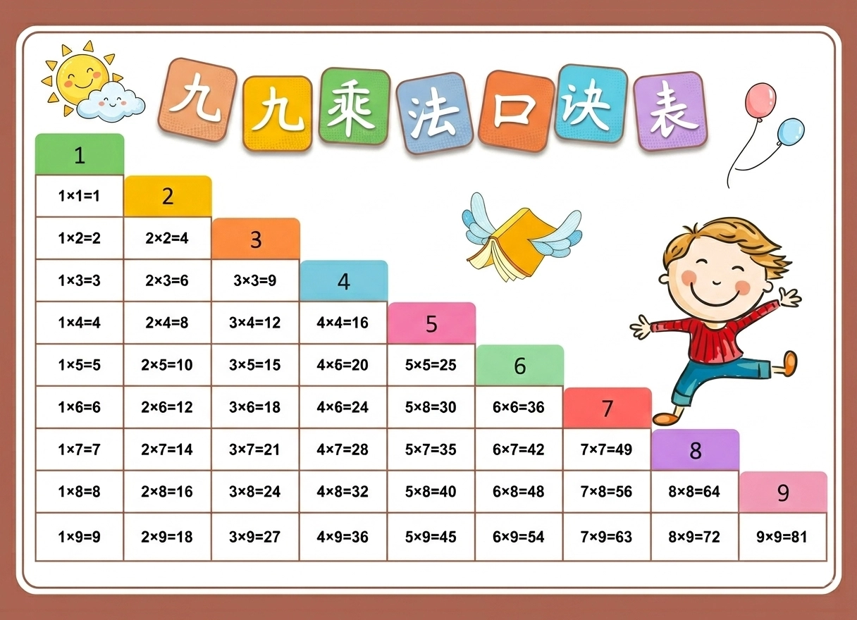 乘法口诀表大字版A4打印图片